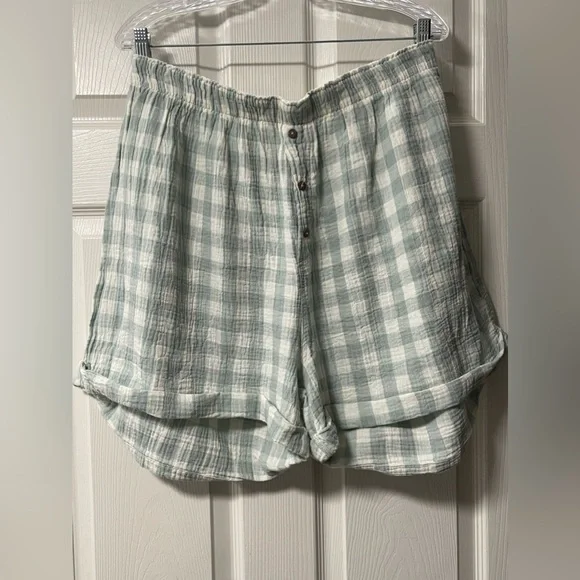 NWT: FREE PEOPLE Sunday Morning Boxer Aqua Gingham Size Large - Picture 4 of 9